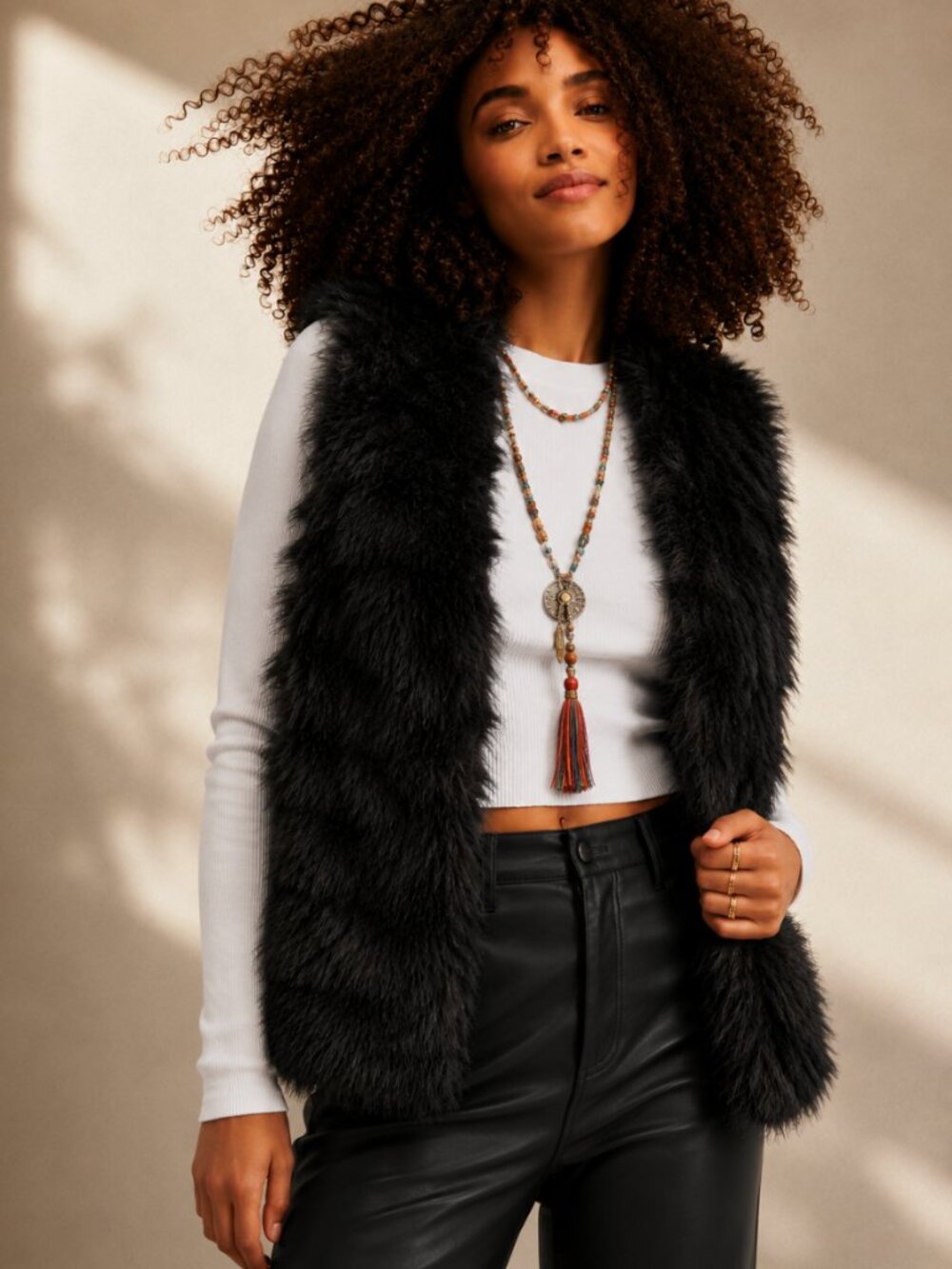 BOUTIQUE HIPPEE HARVEST FAUX FUR PUFFY VEST